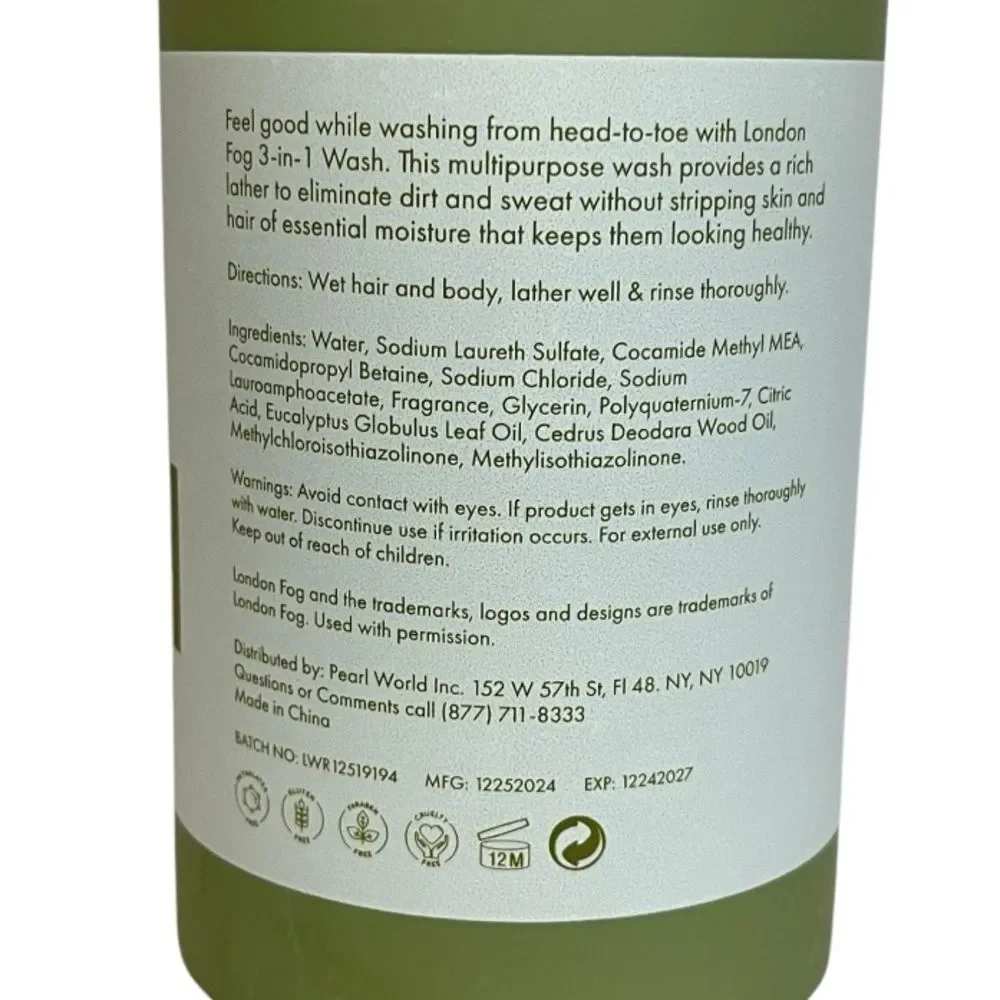 NEW London Fog Supply | Eucalyptus 3-in-1 Refreshing‎ Wash for Men 33.8 fl oz